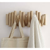 Wooden Wall Coat Rack with 5 Retractable Hooks, 37.1 x 16.5 x 4.4 cm - Front View