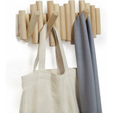 Wooden Wall Coat Rack with 5 Retractable Hooks, 37.1 x 16.5 x 4.4 cm