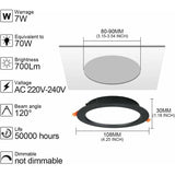 10 Pack Recessed LED Spotlight, 7W 3000K Warm White, IP44, AC 220 to 240V, Cutout 7 to 8.5 cm - Front View