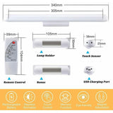Dimmable LED Cupboard Lamp with Remote Control, Touch Rechargeable Wall Light, 34 cm - Front View