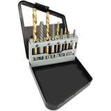 10 Pack Left Hand Screw Extractor and Drill Bit Set, Cobalt Countersink for Drill - Front View