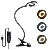 7W USB Clip Desk Lamp 48 LEDs 3 Colors 10 Brightness Levels Black
