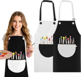 2 Pack Kids Art Aprons, Waterproof Adjustable Bib Aprons with Pockets, Black White Age 6-8