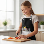 2 Pack Kids Art Aprons, Waterproof Adjustable Bib Aprons with Pockets, Black White Age 6-8