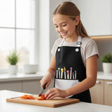 2 Pack Kids Art Aprons, Waterproof Adjustable Bib Aprons with Pockets, Black White Age 6-8 - Top-Down View