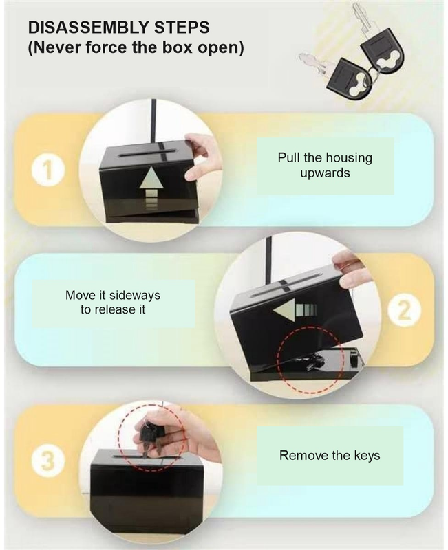 Black Acrylic Donation Box with Lock, Ballot Slot and Removable Sign Holder, 15.7 x 11.5 x 10.2 cm
