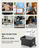 Black Acrylic Donation Box with Lock, Ballot Slot and Removable Sign Holder, 15.7 x 11.5 x 10.2 cm