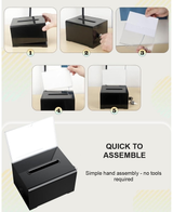 Black Acrylic Donation Box with Lock, Ballot Slot and Removable Sign Holder, 15.7 x 11.5 x 10.2 cm