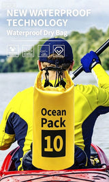 Ocean Pack Waterproof Dry Bag, 15L Double Shoulder Strap, 500D PVC Waterproof Sack for Kayaking, Swimming, Fishing, Camping, Outdoor Travel, Floating Dry Storage Bag(Yellow) - Front View
