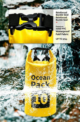 Ocean Pack Waterproof Dry Bag, 15L Double Shoulder Strap, 500D PVC Waterproof Sack for Kayaking, Swimming, Fishing, Camping, Outdoor Travel, Floating Dry Storage Bag(Yellow) - Side View