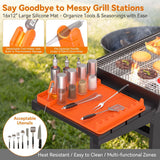 2 Pack Silicone Grill Tool Mat ，16 x 11.5 Inch Heat Resistant Non‑Slip BBQ Utensil Mat, Outdoor Cooking Camping Tailgating Accessories, Practical Father's Day Gifts for Men Dad, Orange