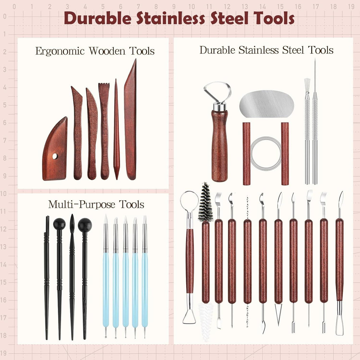 36PCS Pottery Tools and Supplies, Ceramic Polymer Tools Kit, Clay Tools Sculpting Set for Pottery Kiln, Pottery Wheel, Carving, Shaping, Dotting, Molding, Modeling, Air Dry Clay, Crafting Supplies