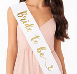 Bride To Be Sash | Bachelorette Party Sash | 80 Cm | White with Gold