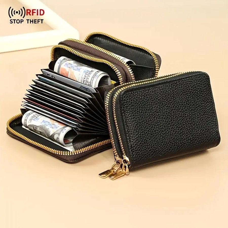 Luxury Double Zipper Wallet & Card Holder | Wallet | For Letters, 11 Cards & Coins | PU Leather | Black