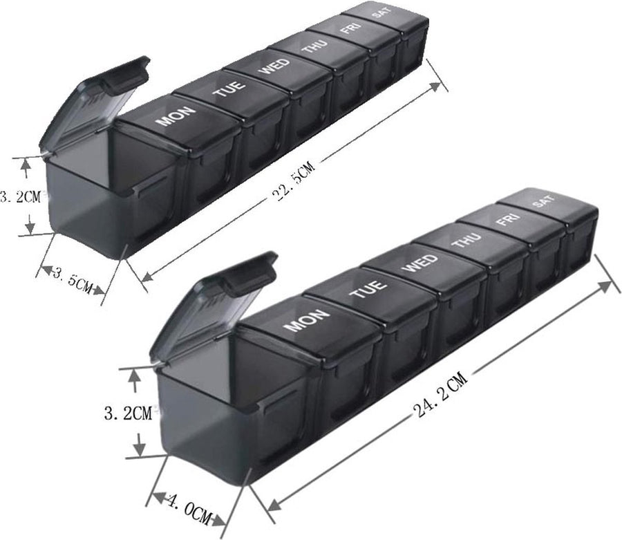 Pill Box | Pill Box | Medicine Box | XXL Pill Box | Sunday to Saturday | 7 Days | 1 Week | Transparent