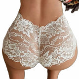 Set of 2 Sexy Lace Panties with Floral Pattern | 1 x Black & 1 x White | Erotic Underwear | Sexy Thong | Size L - Top-Down View