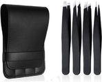 Eyebrow Plucking Tweezers Set | 4-Piece | Tweezers | With Luxury Storage Case | Black