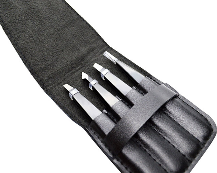 Eyebrow Plucking Tweezers Set | 4-Piece | Tweezers | With Luxury Storage Case | Black