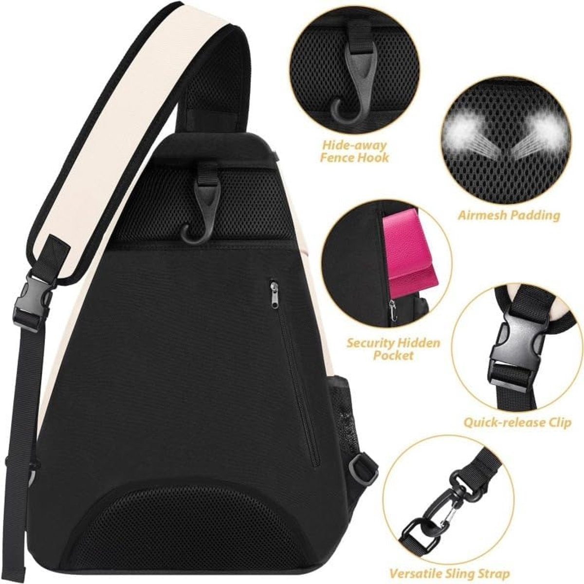Tennis Sling Backpack - Crossbody Sports Bag - Waterproof Racket Storage - Suitable for Pickleball & Badminton - Unisex Lightweight Design - Pink