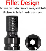 2-Pack Screwdriver Adapter - 1/2 inch Square Drive to 1/4 inch Hex Female - Suitable for Impact Air and Electric Wrenches - Black Hardened Steel Connector - Universal Tool Adapter - 45-Degree Angle