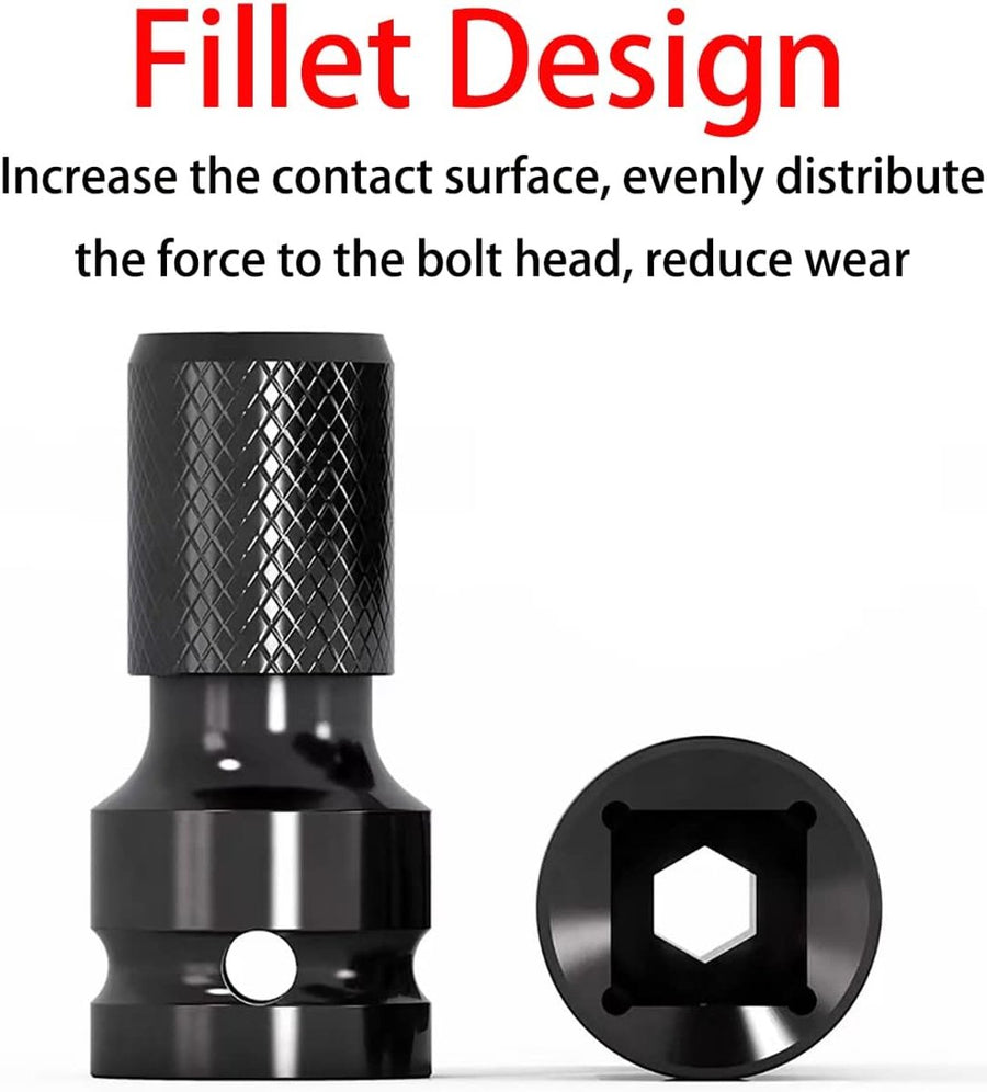 2-Pack Screwdriver Adapter - 1/2 inch Square Drive to 1/4 inch Hex Female - Suitable for Impact Air and Electric Wrenches - Black Hardened Steel Connector - Universal Tool Adapter