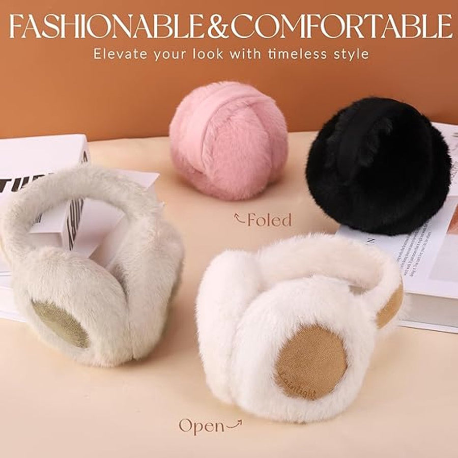 Warm earmuffs - Foldable, cute plush earmuffs - Soft and skin-friendly - Stylish and versatile - Protect your ears from the cold - black