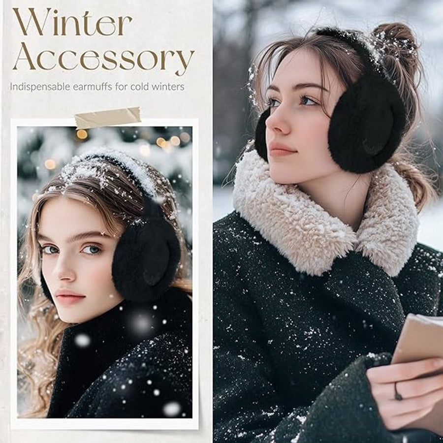 Warm earmuffs - Foldable, cute plush earmuffs - Soft and skin-friendly - Stylish and versatile - Protect your ears from the cold - black