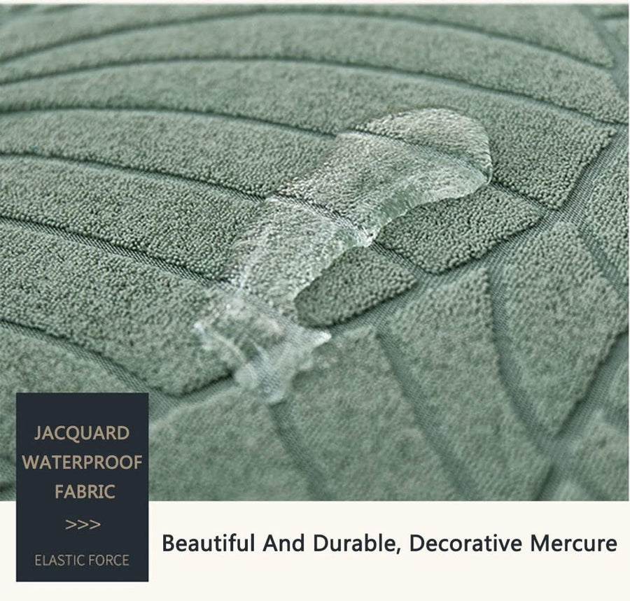 Waterproof sofa cover - Beige jacquard leaf pattern - For single sofa (90-140 cm)