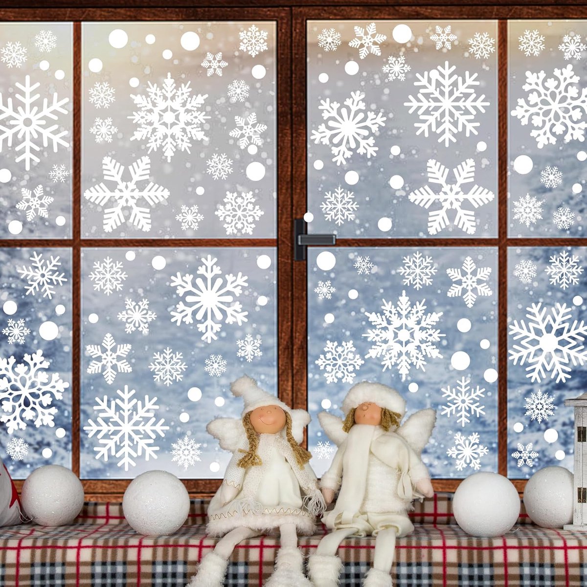 Reusable Christmas Window Stickers - Christmas Window Stickers - Christmas Window Stickers - Christmas Window Decoration - 116 stickers for the holidays, including 9 snowflake stickers - Suitable for winter interior decorations - Festive home decoration