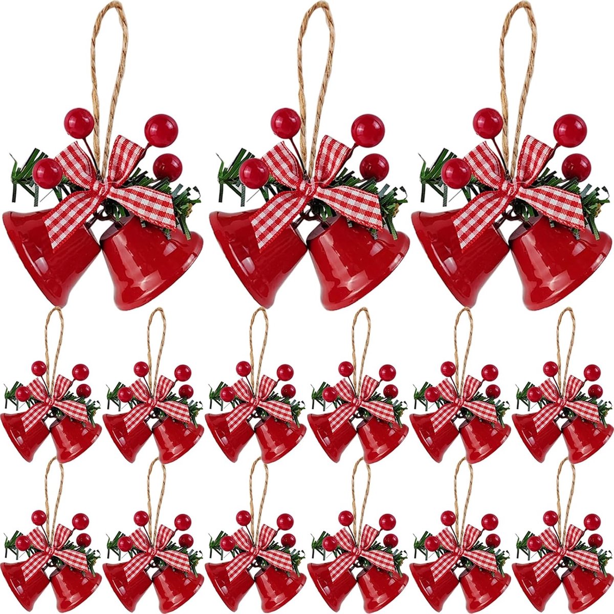 18 pieces red Christmas bell ornaments - hanging tree ornaments metal bell hangers - Christmas holiday decoration