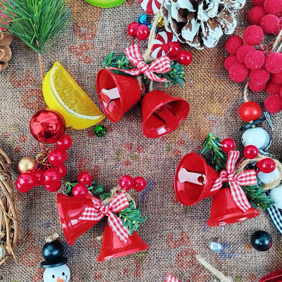 18 pieces red Christmas bell ornaments - hanging tree ornaments metal bell hangers - Christmas holiday decoration