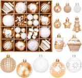 42 Christmas Tree Ornaments - Unbreakable Baubles - Various Styles for Christmas Tree Ornaments - Indoor Christmas Decorations for Home and Parties - Gold and White