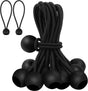 30 elastic cords, 10 cm long - with ball joints - black - sturdy rubber tensioners - for securing tarpaulins, camping tents, luggage cables, and awnings.
