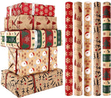 5 Roll Christmas Wrapping Paper - Christmas Wrapping Paper Rolls - Christmas Paper Wrapping Paper For Christmas - 17 inch x 50 Feet Mini Kraft Sheet Set - Christmas Gift Wrapping Paper Small, Merry Christmas Gifts Decoration