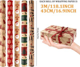 5 Roll Christmas Wrapping Paper - Christmas Wrapping Paper Rolls - Christmas Paper Wrapping Paper For Christmas - 17 inch x 50 Feet Mini Kraft Sheet Set - Christmas Gift Wrapping Paper Small, Merry Christmas Gifts Decoration