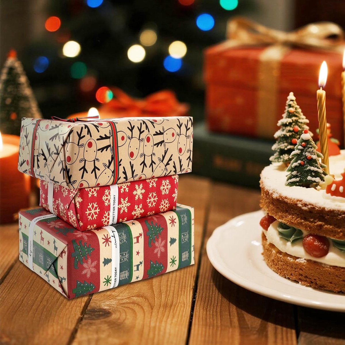 5 Roll Christmas Wrapping Paper - Christmas Wrapping Paper Rolls - Christmas Paper Wrapping Paper For Christmas - 17 inch x 50 Feet Mini Kraft Sheet Set - Christmas Gift Wrapping Paper Small, Merry Christmas Gifts Decoration