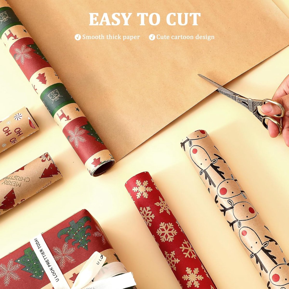 5 Roll Christmas Wrapping Paper - Christmas Wrapping Paper Rolls - Christmas Paper Wrapping Paper For Christmas - 17 inch x 50 Feet Mini Kraft Sheet Set - Christmas Gift Wrapping Paper Small, Merry Christmas Gifts Decoration