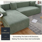 Waterproof sofa cover - Bright green jacquard leaf pattern - For 4-seater sofa (235-300 cm)