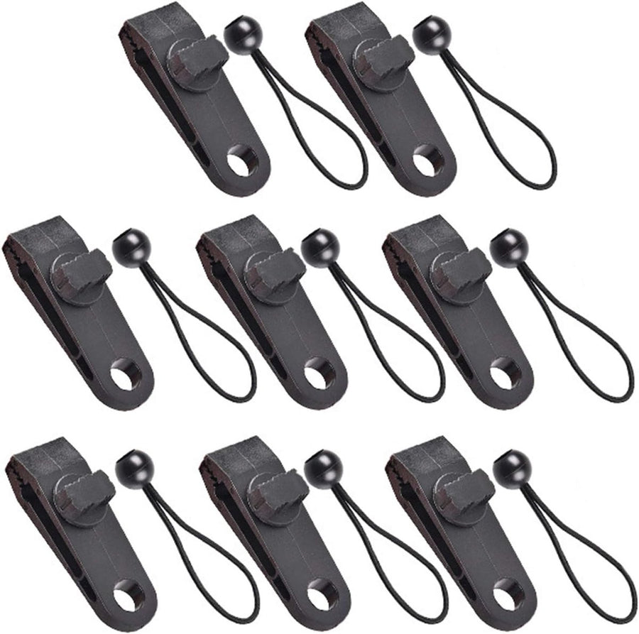 Tarp Clips & Bungee Cords 10-piece – Heavy Duty, for tents/banners (black)