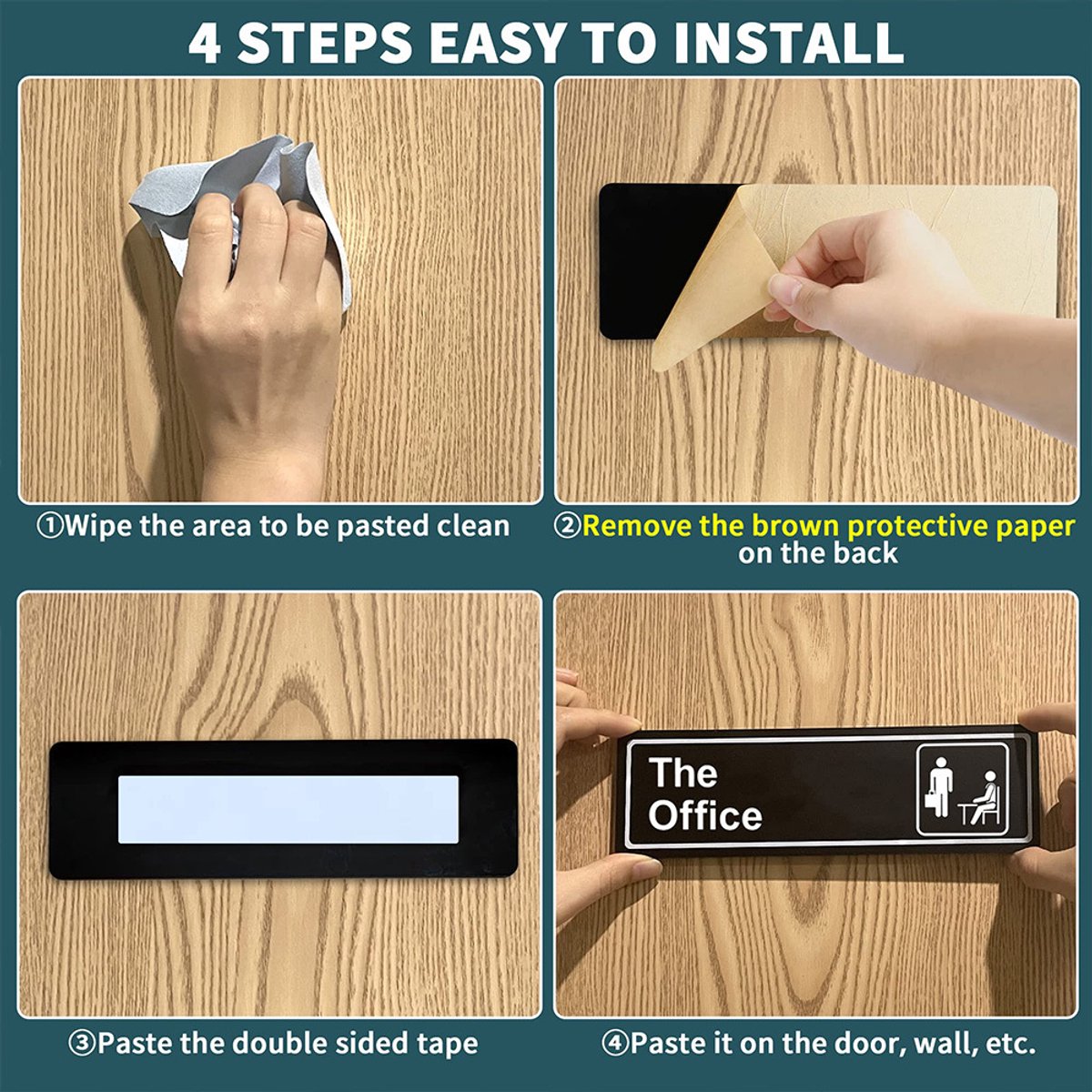 Acrylic Door Panel – Self-Adhesive, 3.2×9×0.2 inches, Black & White