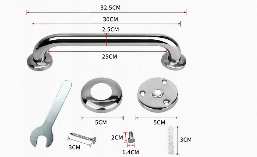 2 Pieces Bathroom Grab Bar 304 Stainless Steel - 30cm - 500lbs Load Capacity - For the Elderly