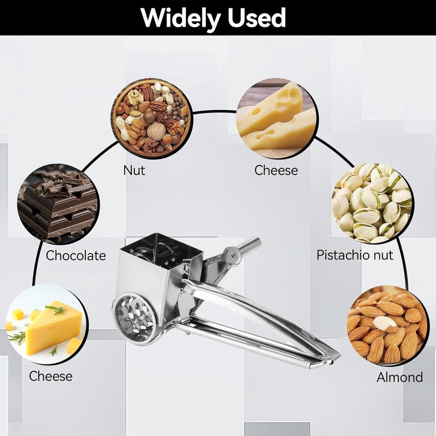 Rotary cheese grater - Stainless steel cheese cutter - Slicer - Grater - With 3 roller blades - Handy design - Suitable for kitchens