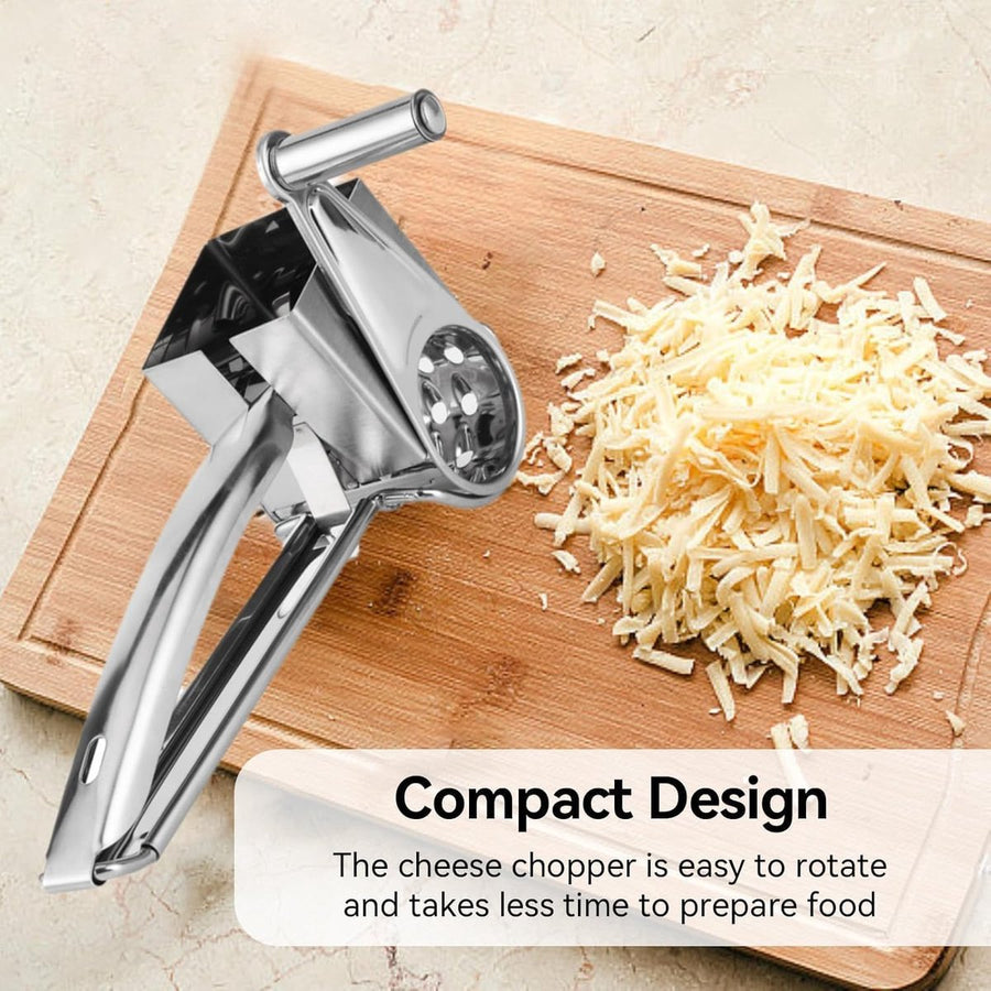 Rotary cheese grater - Stainless steel cheese cutter - Slicer - Grater - With 3 roller blades - Handy design - Suitable for kitchens