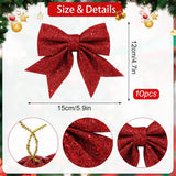 10 Pieces Red Christmas Bows - 12 x 15 cm - Glitter - Christmas Decoration Bows - Christmas Ornaments - Christmas Tree Decoration - Christmas Bows - Christmas Atmosphere - Christmas - For Christmas Party, Christmas Tree, Indoors, Crafts