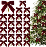 24 Piece Velvet Christmas Bows - Glitter - Christmas Decoration Bows - Christmas Ornaments - Christmas Tree Decoration - Christmas Bows - Christmas Atmosphere - Christmas - 3.5 x 3.5 inches - For Christmas Party, Christmas Tree, Indoors, Crafts - Wine Red