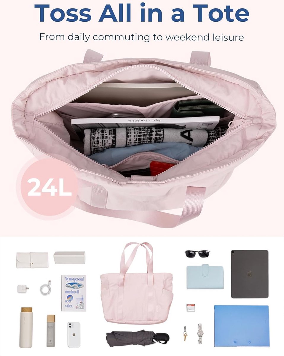 Women's Handbags - Women's Shopper Bag with Zipper - Large Shoulder Bag / Women's Handbag - School Bag - Shoulder Bag - Laptop Bag - Women's Bag - Handbag - Shopper - Weekend Bag - Shopping Bag - Beach Bag - Yoga / Fitness / Travel - Pink