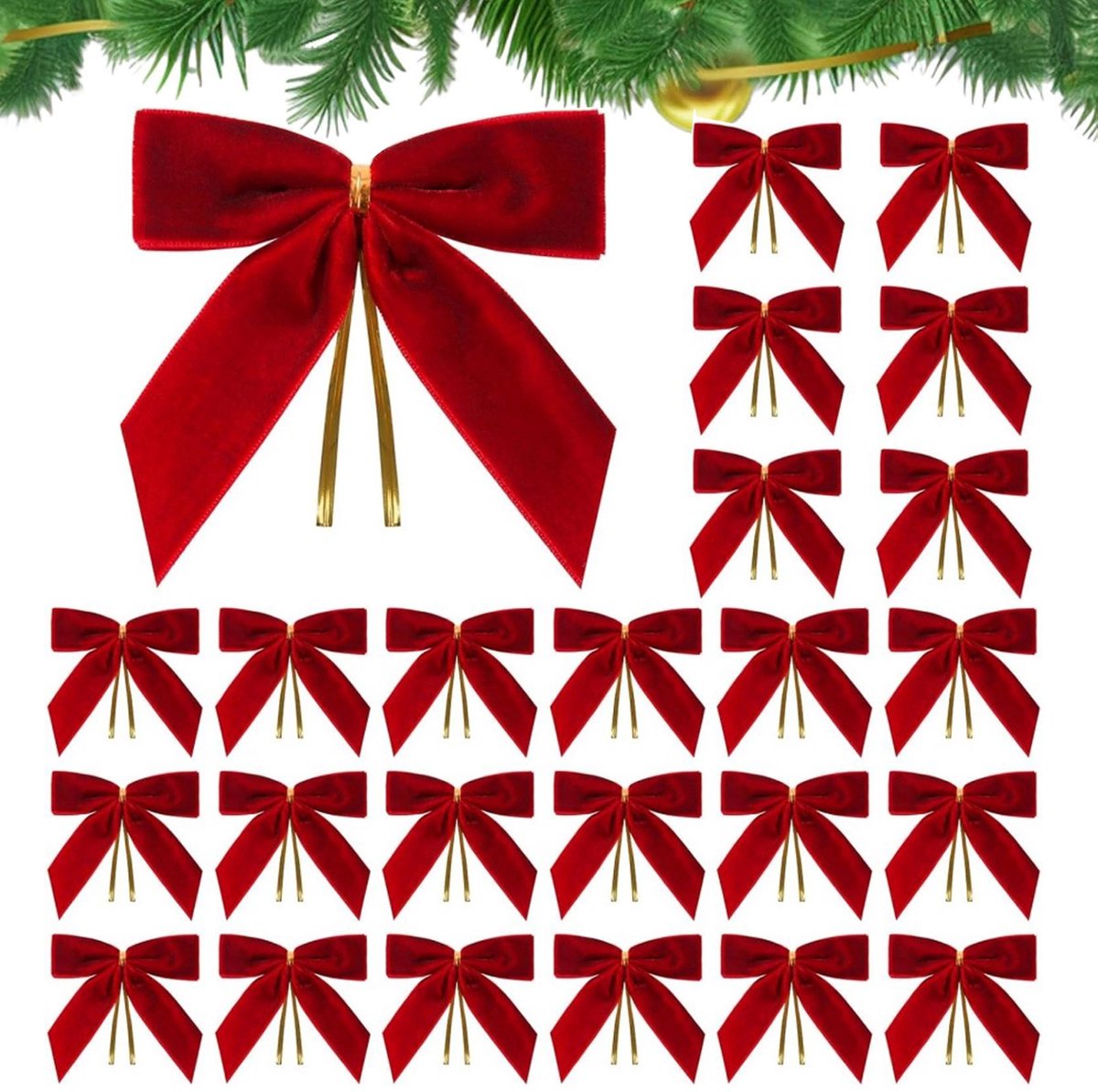 24 Piece Velvet Christmas Bows - Glitter - Christmas Decoration Bows - Christmas Ornaments - Christmas Tree Decoration - Christmas Bows - Christmas Atmosphere - Christmas - 3.5 x 3.5 inches - For Christmas Party, Christmas Tree, Indoors, Crafts - Red