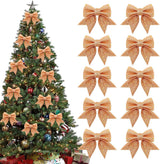 10 Gold Christmas Bows - 12 x 15 cm - Glitter - Christmas Decoration Bows - Christmas Ornaments - Christmas Tree Decoration - Christmas Bows - Christmas Atmosphere - Christmas - For Christmas Party, Christmas Tree, Indoors, Crafts