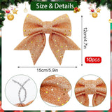 10 Gold Christmas Bows - 12 x 15 cm - Glitter - Christmas Decoration Bows - Christmas Ornaments - Christmas Tree Decoration - Christmas Bows - Christmas Atmosphere - Christmas - For Christmas Party, Christmas Tree, Indoors, Crafts - 45-Degree Angle