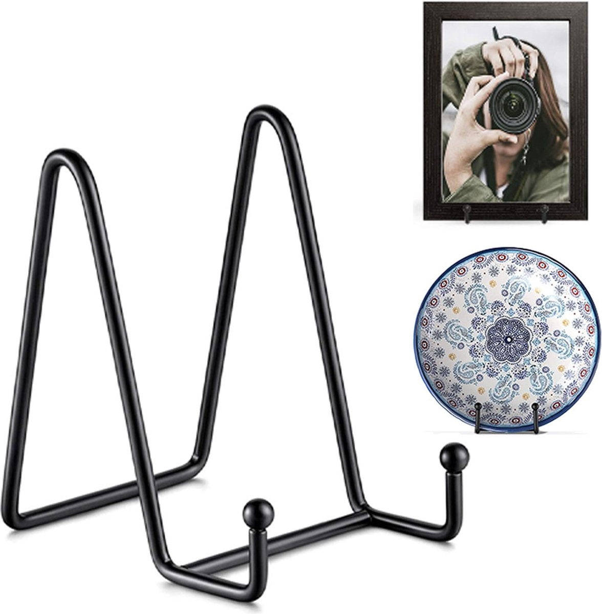 Plate Stand - Plate Rack - Plate Holder - Plate Display - 6 inch - Stand - Holder - Support - Rack - Hanger - Decorative Plates - Plates and Books - Cookbook - For Decorative Plates - Not Easily Deformed - Durable - Black - Metal